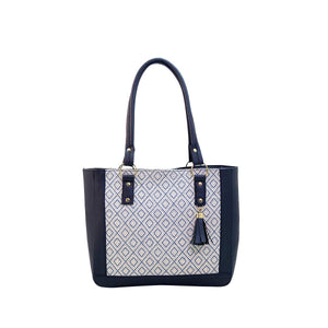 Bolsa de Dama Grande Rombos Marino Modelo A-411 Bolso de Mujer"Bonita Bags" 40 X 27 X 10 cm