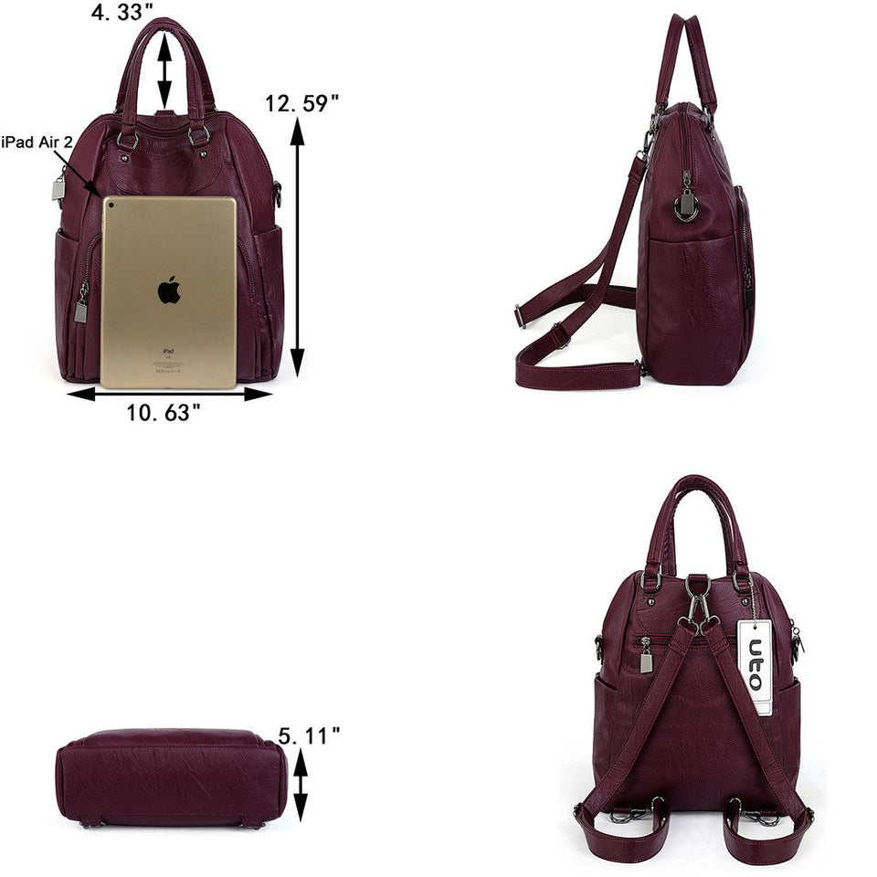 UTO Bolsa Mochila de Dama Mujer Moda Cuero Sintético Crossbody Bolsa de Hombro con Asas