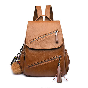 MELANSAY Mochila de Moda Mochila, Mujer Mochila de Cuero de Viaje Ocio PU Bolsa de Dibujos Animados Tassel,Marrón