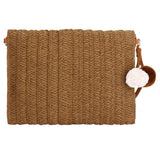 Bolsa de playa de paja con diseño de pompones de colores