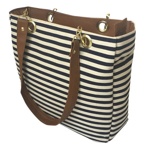 Bolsa Para Mujer. De playa y de tela.Blanco y rayas azules. Ultra ligera, comoda y practica. Disponible en color Blanco,Negro,Camel,Rosa y Amarillo.