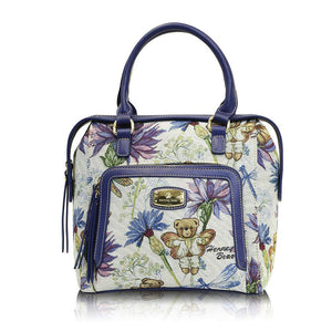 Bolsa de mujer mediana de mano con asas y correa crossbody Henney Bear. Tiernos estampados de ositos o ambientes naturales