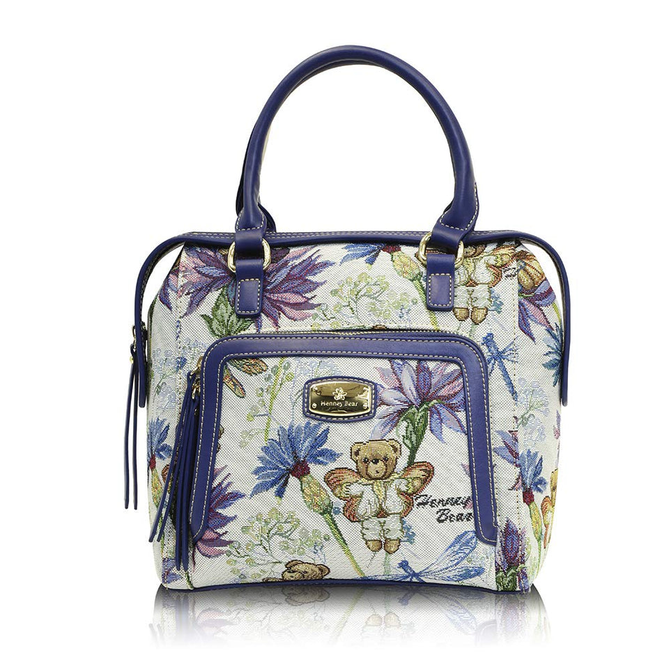 Bolsa de mujer mediana de mano con asas y correa crossbody Henney Bear. Tiernos estampados de ositos o ambientes naturales