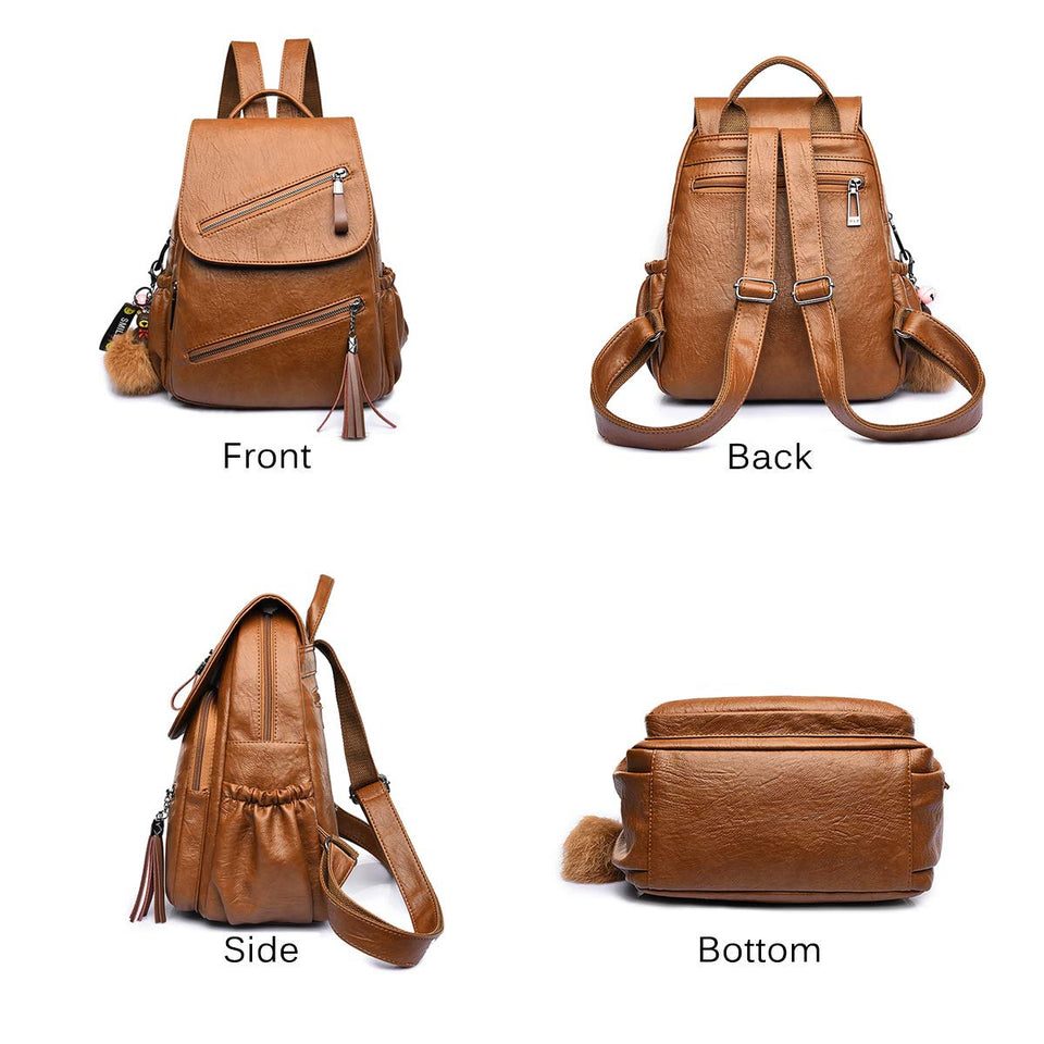 MELANSAY Mochila de Moda Mochila, Mujer Mochila de Cuero de Viaje Ocio PU Bolsa de Dibujos Animados Tassel,Marrón
