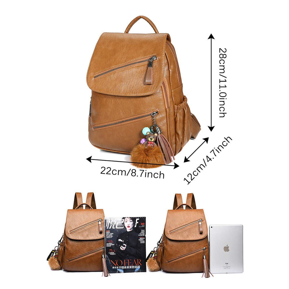 MELANSAY Mochila de Moda Mochila, Mujer Mochila de Cuero de Viaje Ocio PU Bolsa de Dibujos Animados Tassel,Marrón