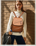 MELANSAY Mochila de Moda Mochila, Mujer Mochila de Cuero de Viaje Ocio PU Bolsa de Dibujos Animados Tassel,Marrón