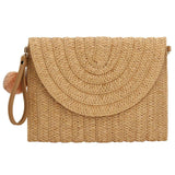 Bolsa de playa de paja con diseño de pompones de colores