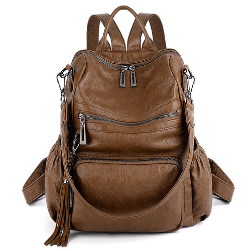UTO Mujer Dama Mochila Cuero Convertible Bolsillos Laterales Bolso de Hombro con Borla o Cerrevedijón