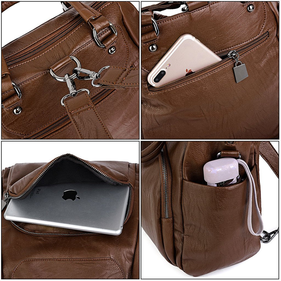 UTO Bolsa Mochila de Dama Mujer Moda Cuero Sintético Crossbody Bolsa de Hombro con Asas