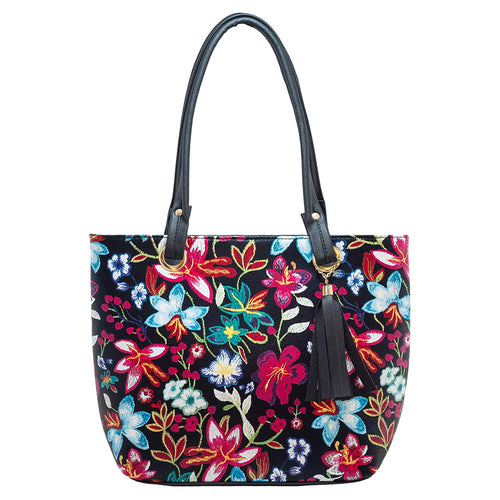 Bolsa de Dama Grande Negro Flores Modelo A-407 Bolso de Mujer